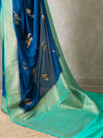 Teal and Ocean blue banarasi Crepe silk saree - PBC2