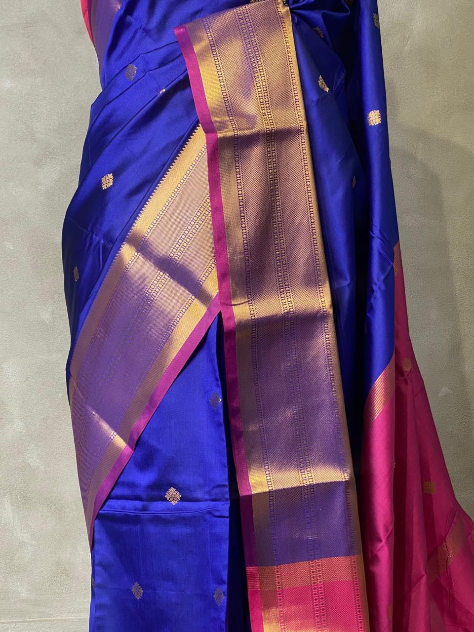 Royal Blueand Magenta semi kanchipuram soft silk saree - PSSN57