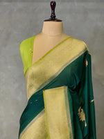 Dark green and Lime green banarasi Crepe silk saree - PBC3