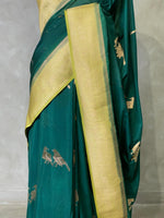 Dark green and Lime green banarasi Crepe silk saree - PBC3