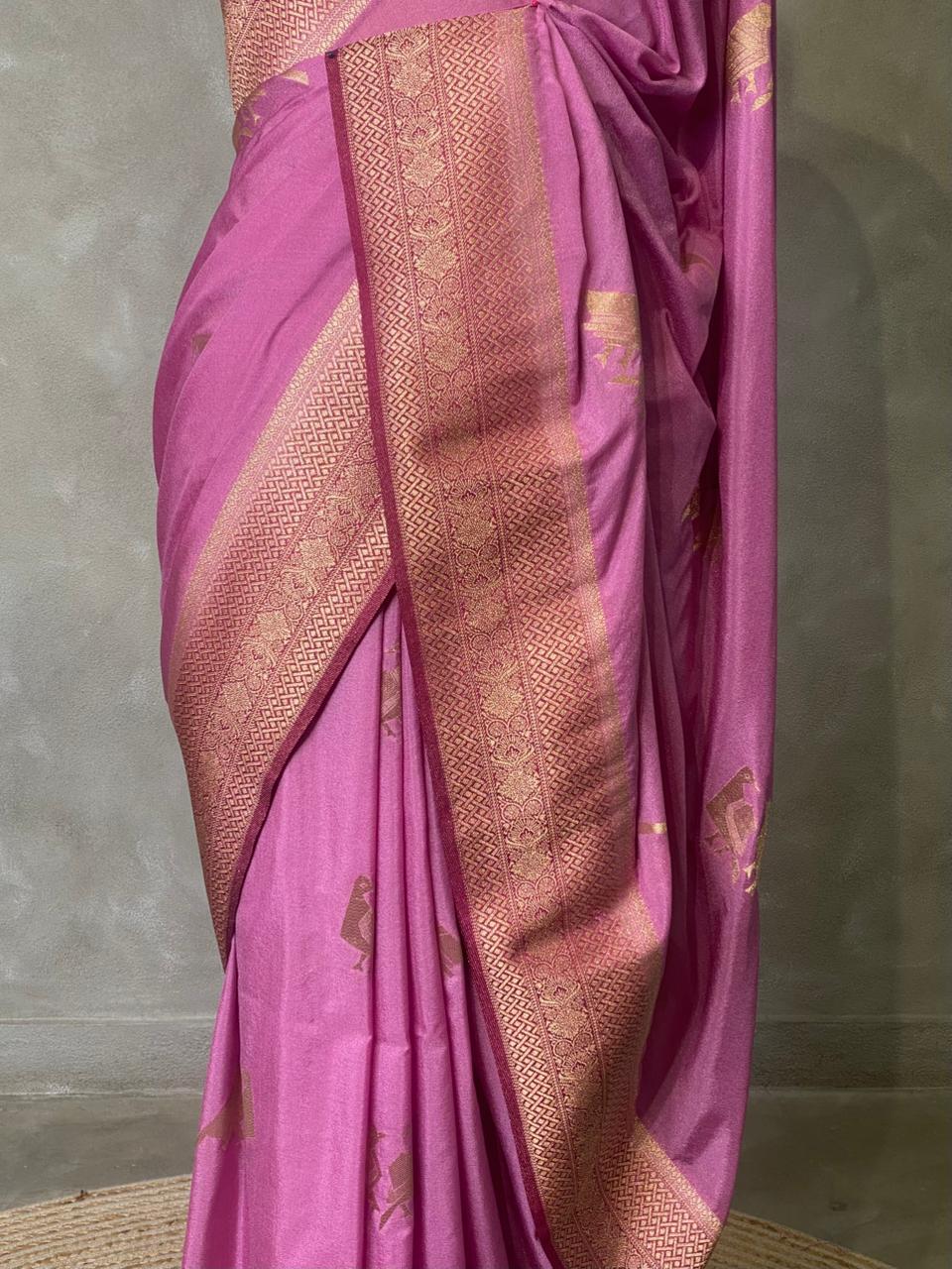 Onion pink and wine banarasi Crepe silk saree - PBC4
