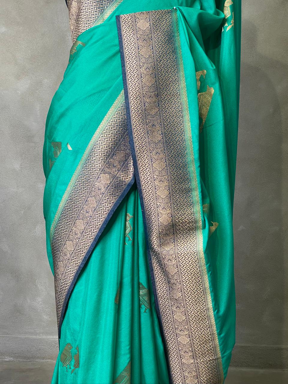 Blue Banarasi Crepe silk saree - PBC5