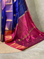 Blue and magenta semi kanchipuram soft silk saree - PSSN66