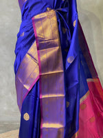 Blue and magenta semi kanchipuram soft silk saree - PSSN66