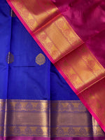 Blue and magenta semi kanchipuram soft silk saree - PSSN66