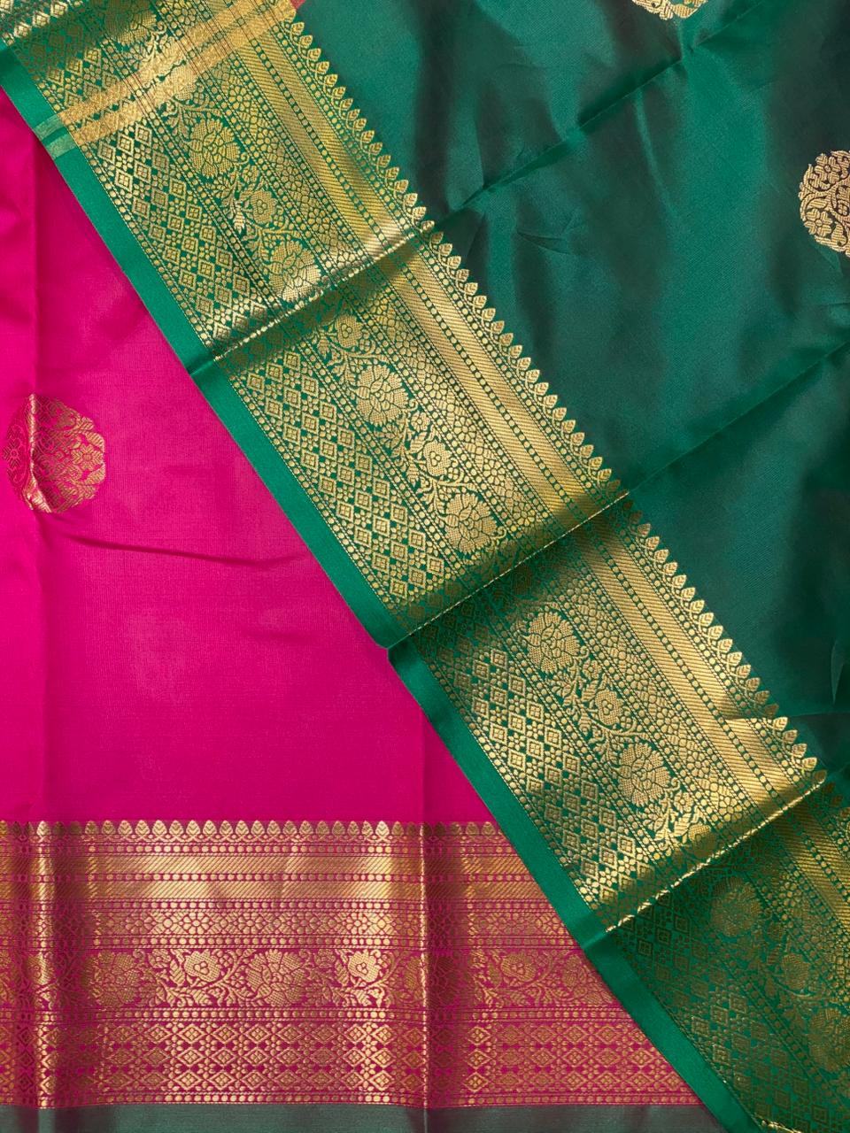 Rani pink and Green semi kanchipuram soft silk saree - PSSN65