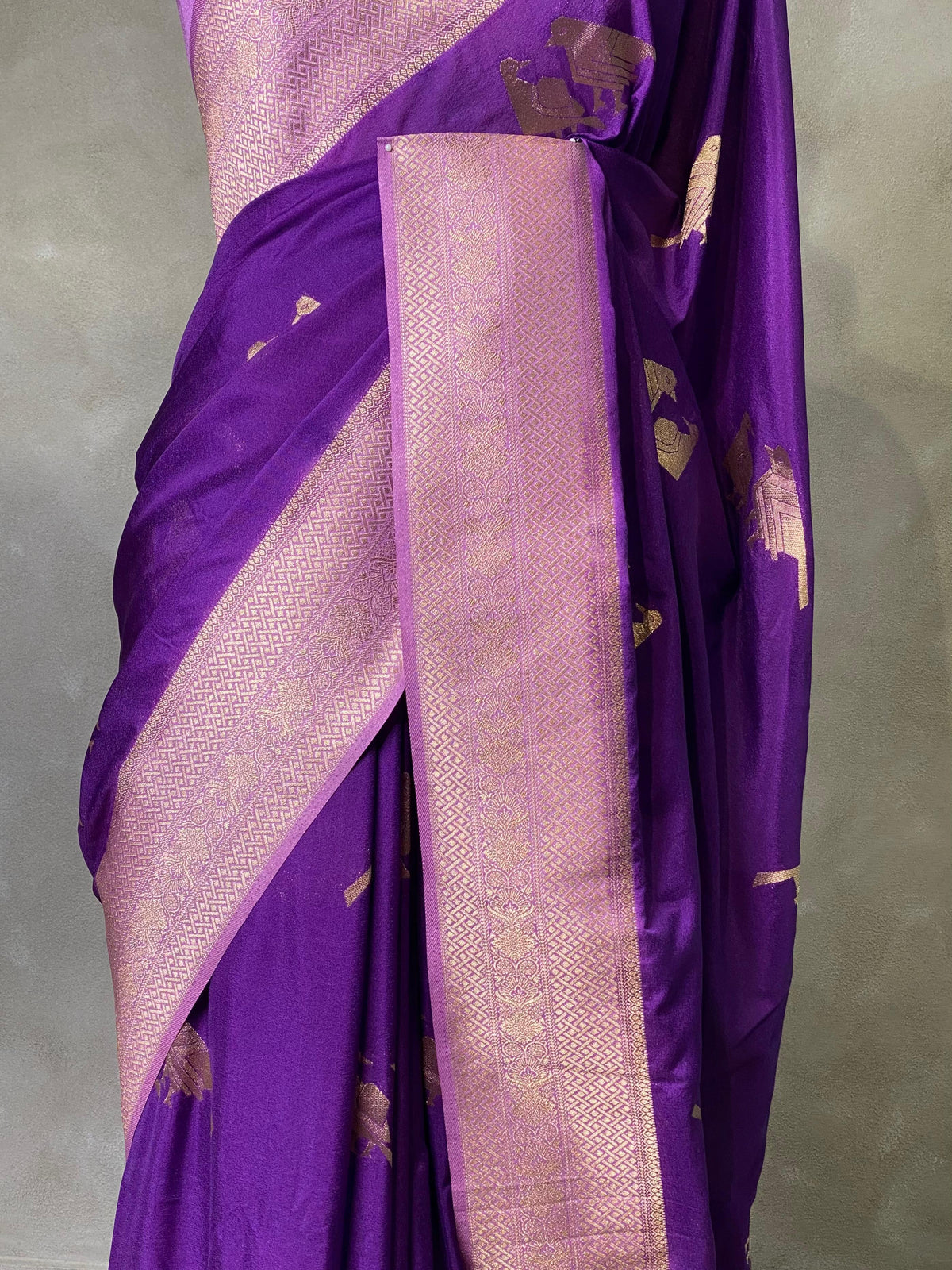 Violet and pink Banarasi Crepe silk saree - PBC6