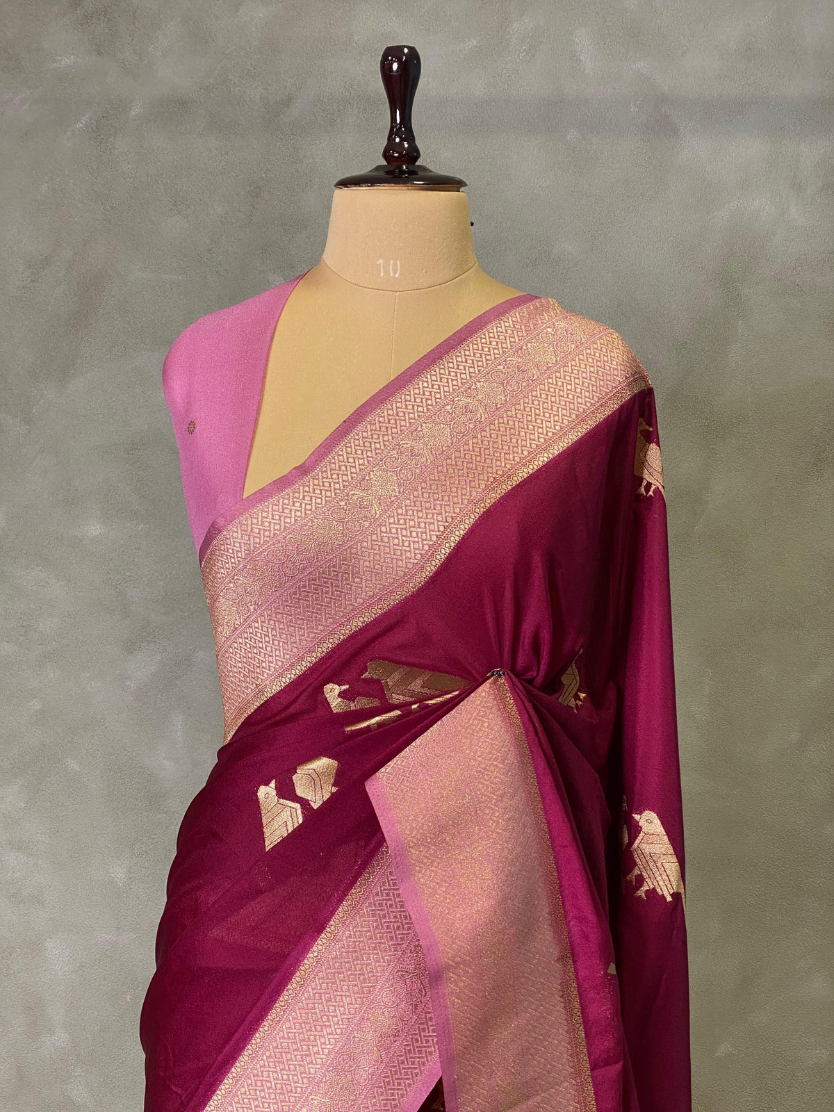 Wine and pink Banarasi Crepe silk saree - PBC7