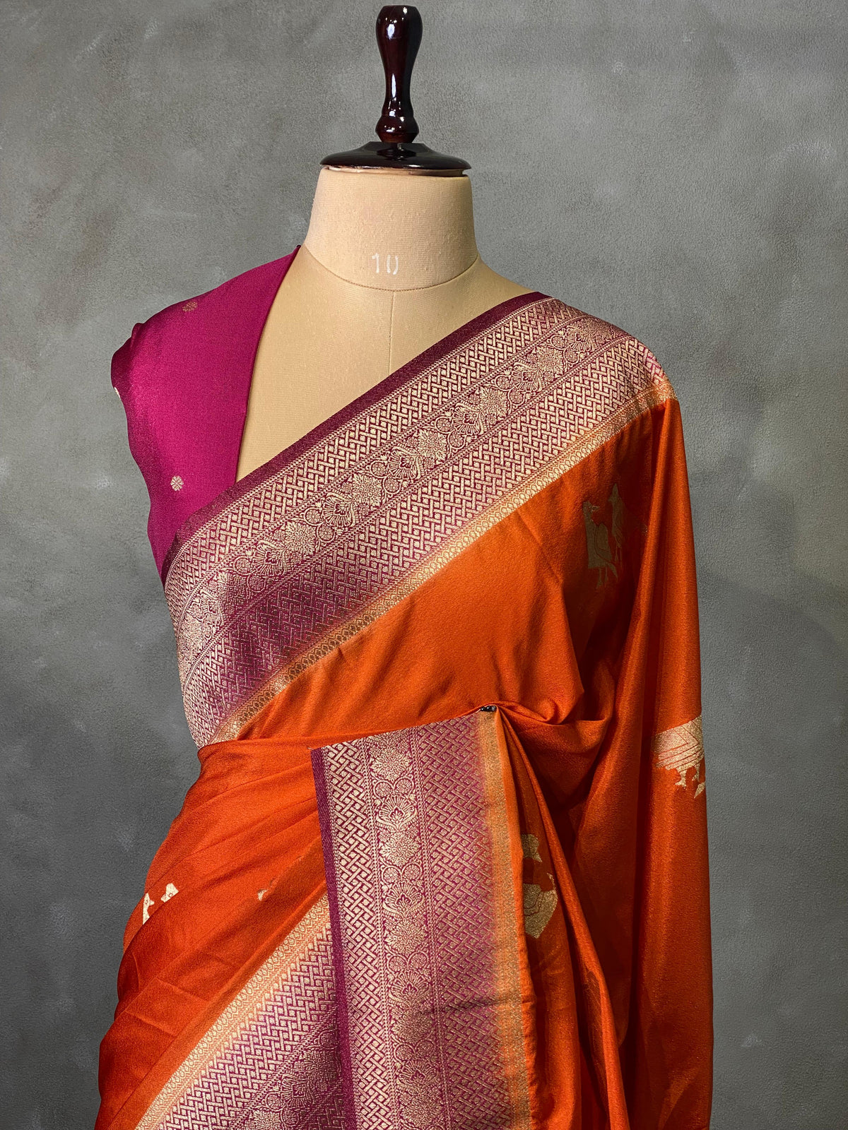 Rust orange and wine Banarasi Crepe silk saree - PBC8