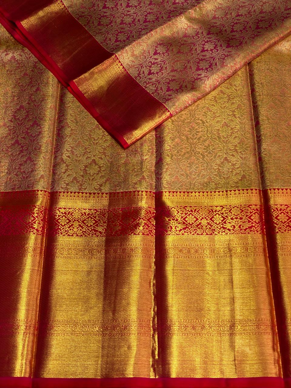 Pink and Red Pure tissue Kanchipuram Silk saree - PPURE29