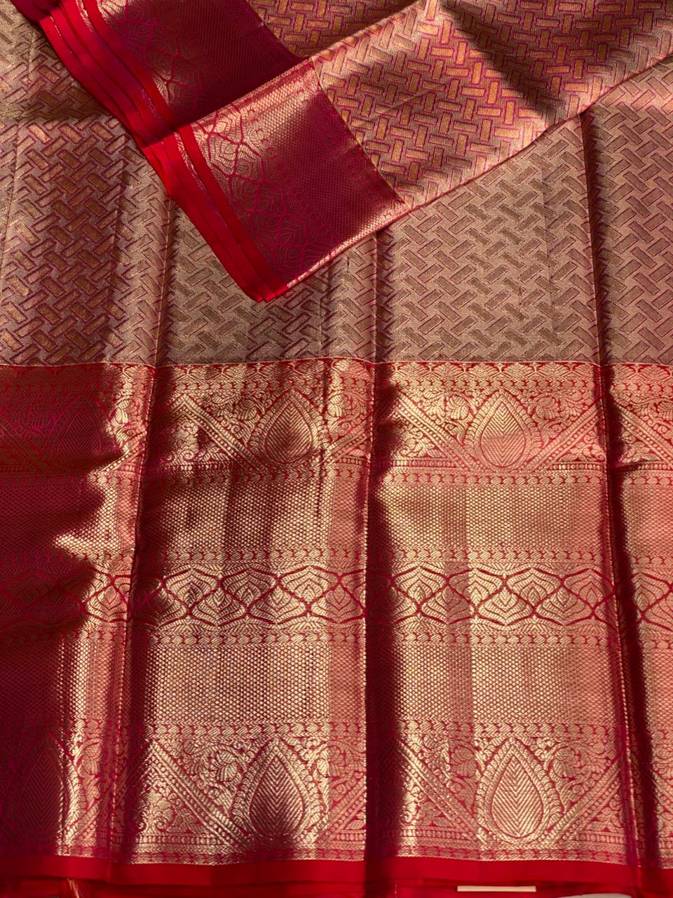 pink and Red Pure tissue Kanchipuram Silk saree - PPURE31