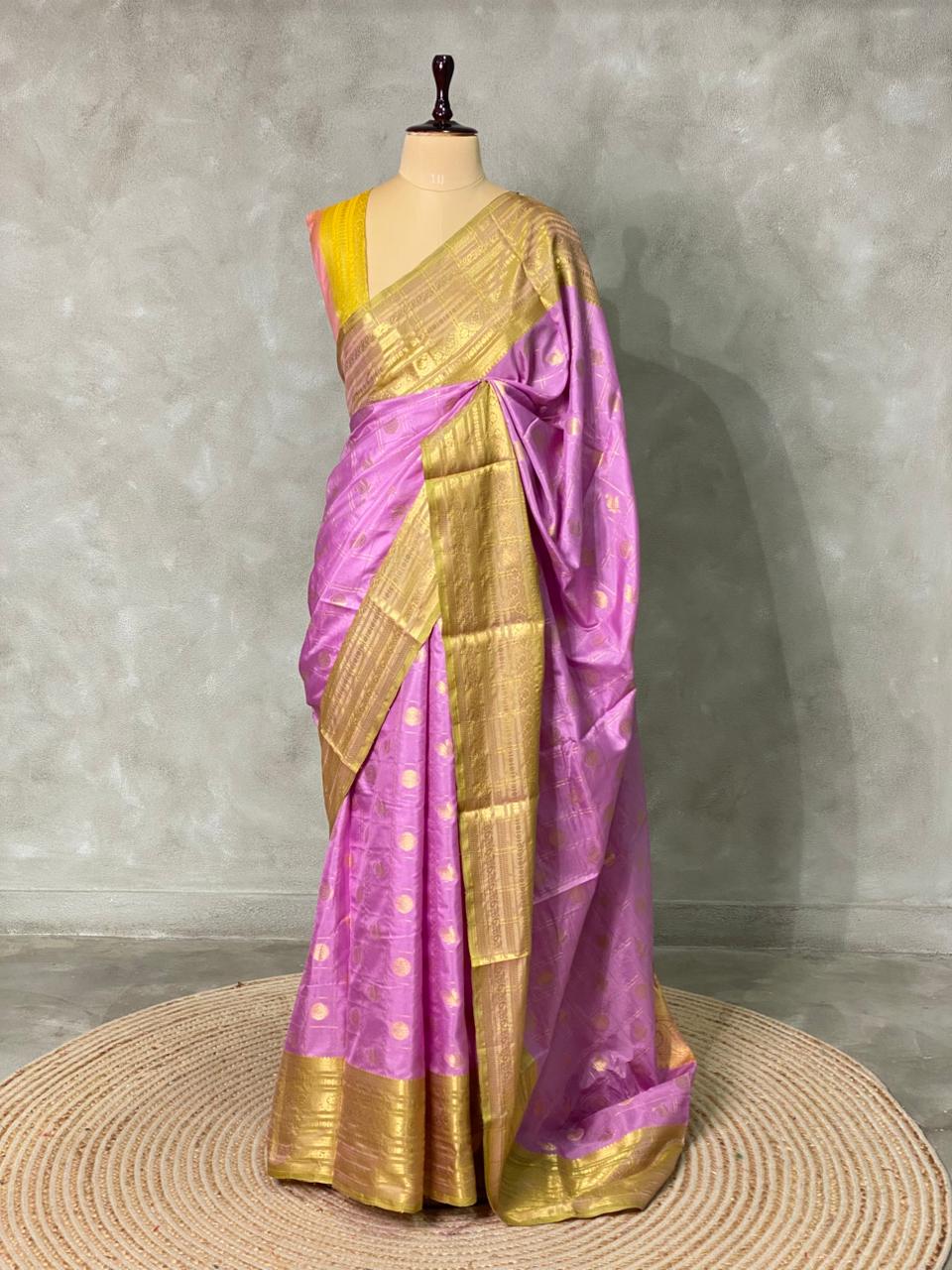 Lilac Pink Banarasi silk saree- MPS2A