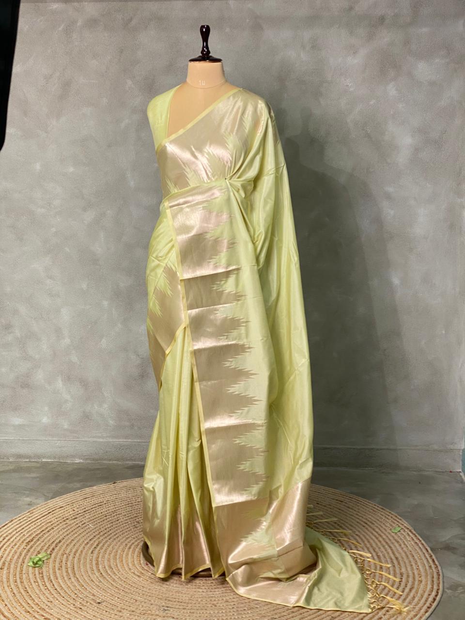 Pastal Green Semi katan Banarasi silk saree- MPS7E