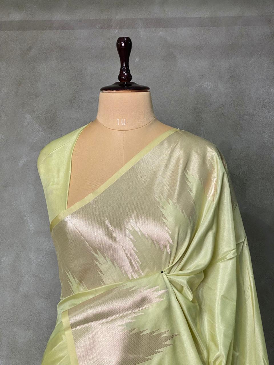 Pastal Green Semi katan Banarasi silk saree- MPS7E