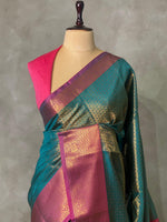 Green andmagenta Semi brocade Banarasi silk saree- PBROF