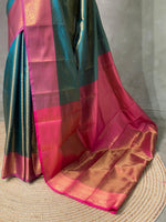 Green andmagenta Semi brocade Banarasi silk saree- PBROF