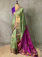 Pastal Green and purple semi kanchipuram soft silk saree - PSSN91