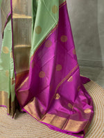 Pastal Green and purple semi kanchipuram soft silk saree - PSSN91