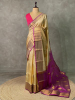 Sandal and magenta semi kanchipuram soft silk saree - PSSN93A