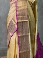 Sandal and magenta semi kanchipuram soft silk saree - PSSN93A