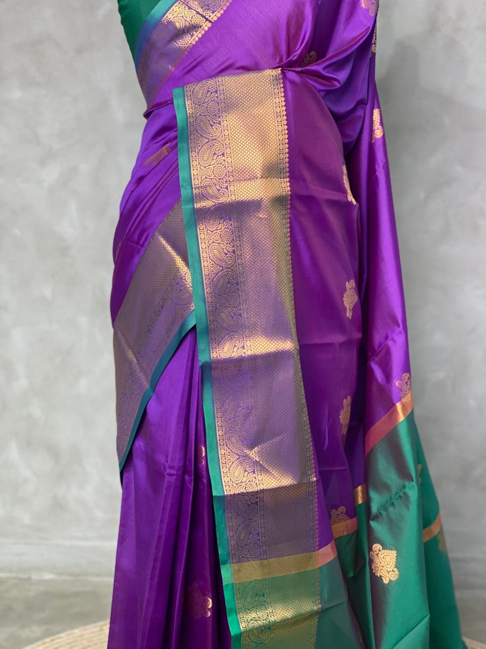 Violet and Green semi kanchipuram soft silk saree - PSSN101