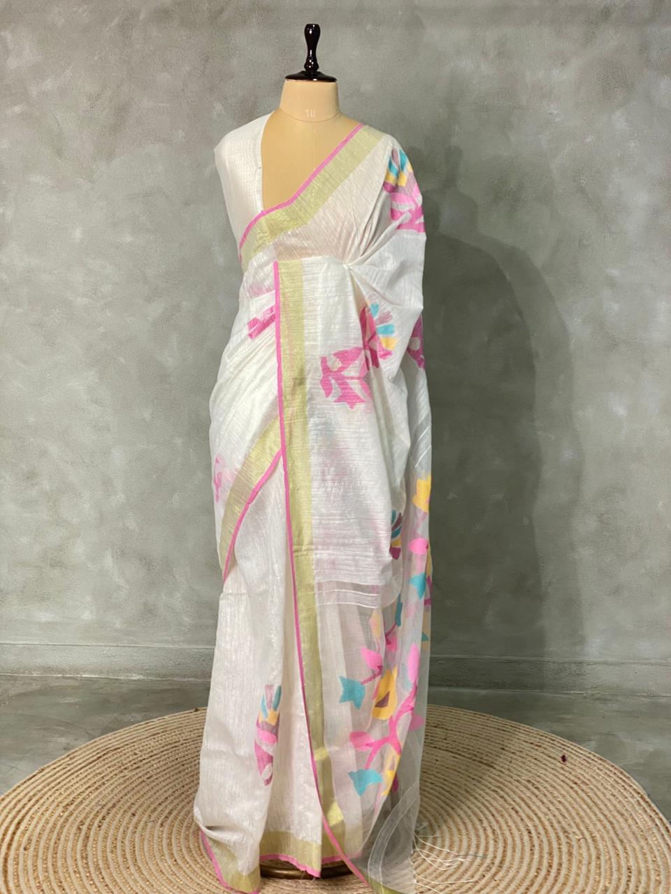 White Pure Matka silk saree - PMK4