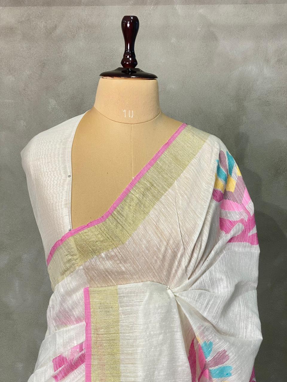 White Pure Matka silk saree - PMK4