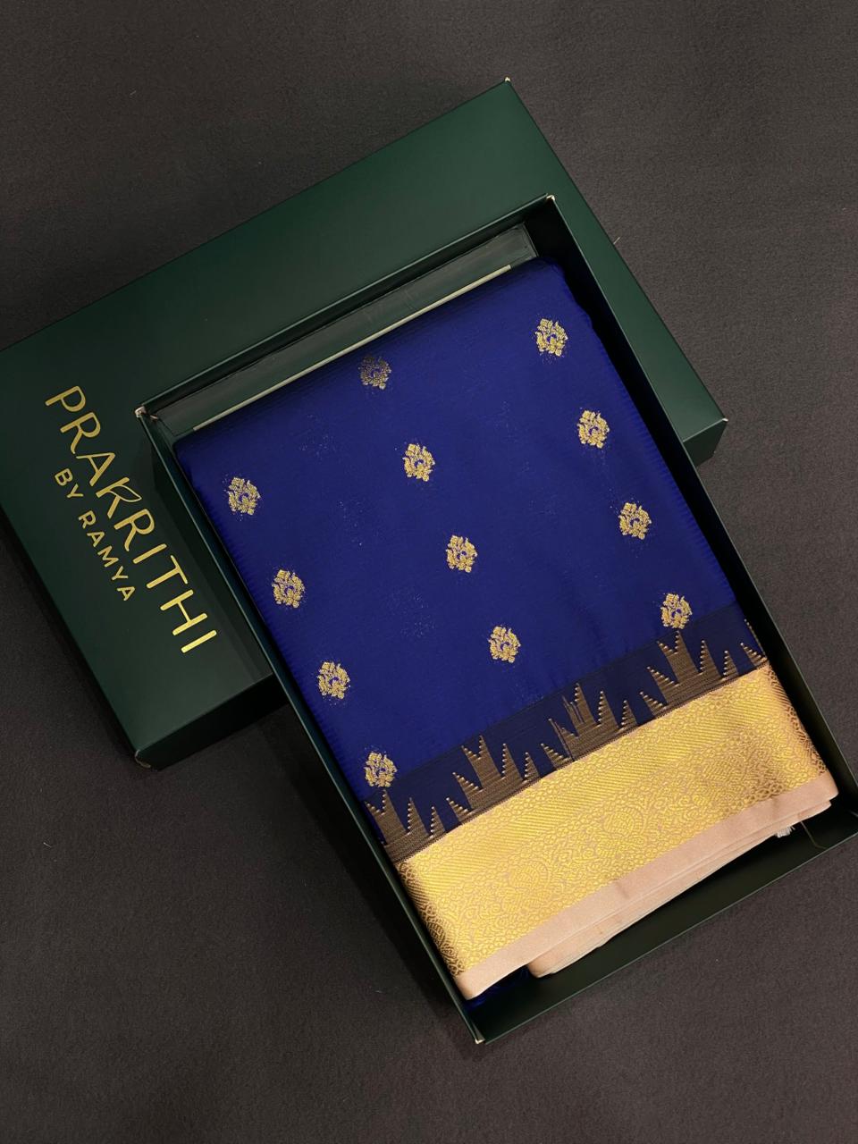 Royal blue and sandal silk saree- PSSR147