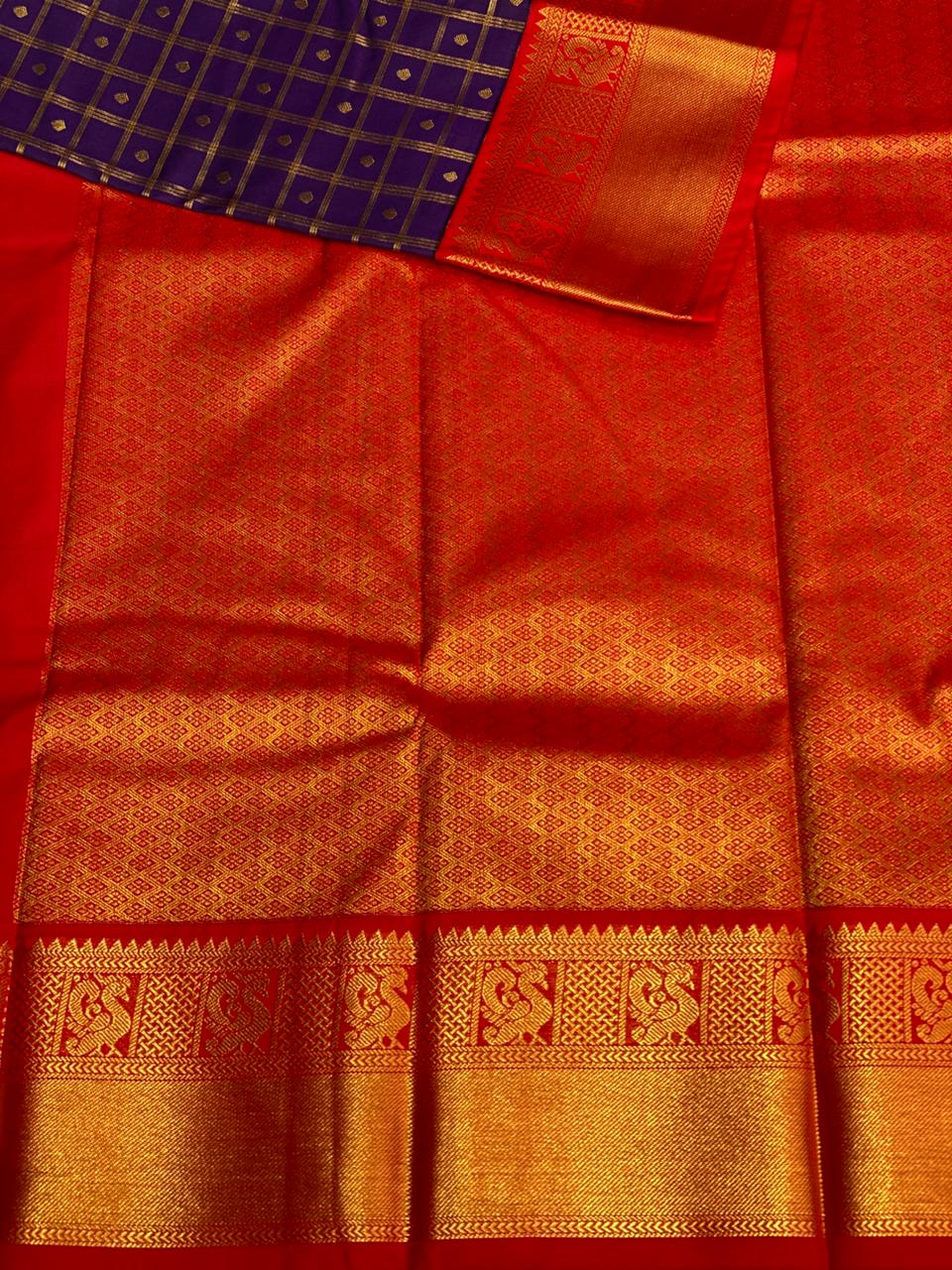 Violet and red silk saree- PSSR150