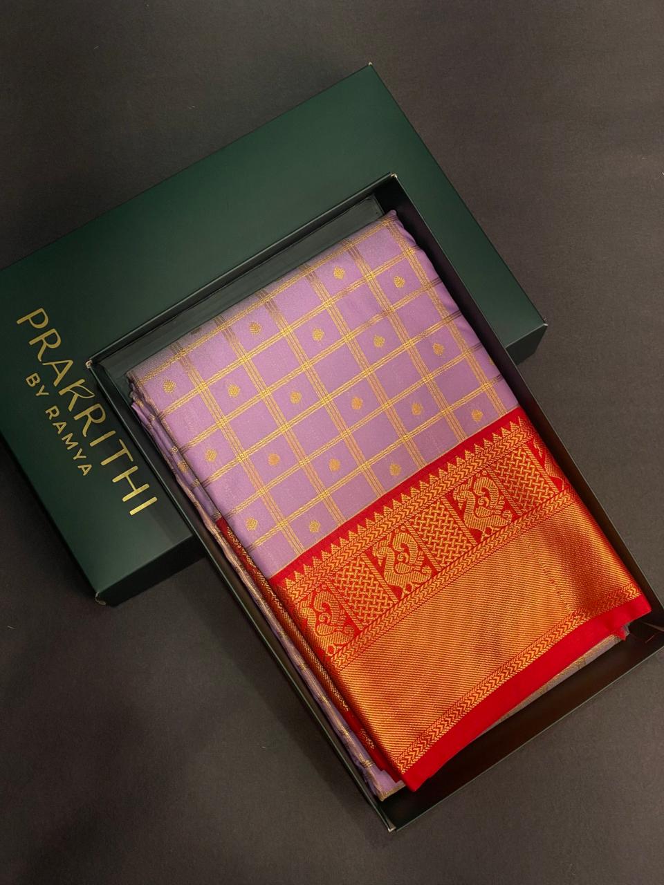 Lavender and red silk saree- PSSR151