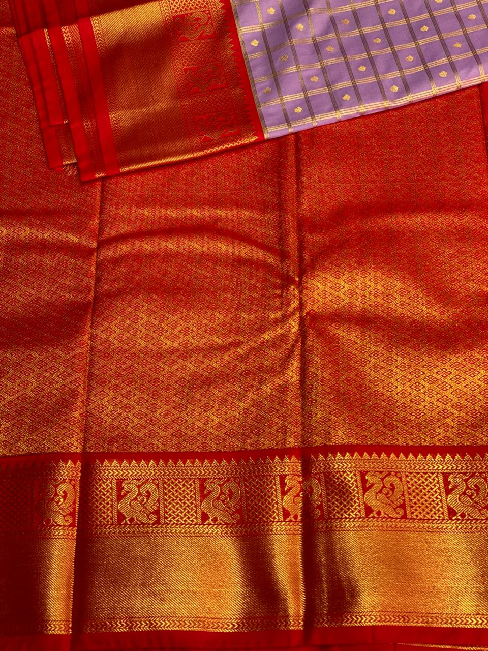 Lavender and red silk saree- PSSR151