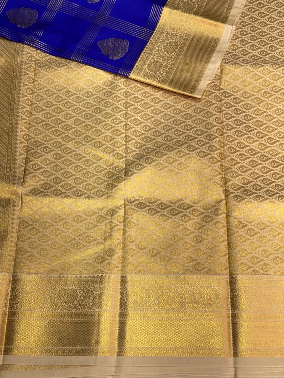 Royal blue and sandal silk saree- PSSR152