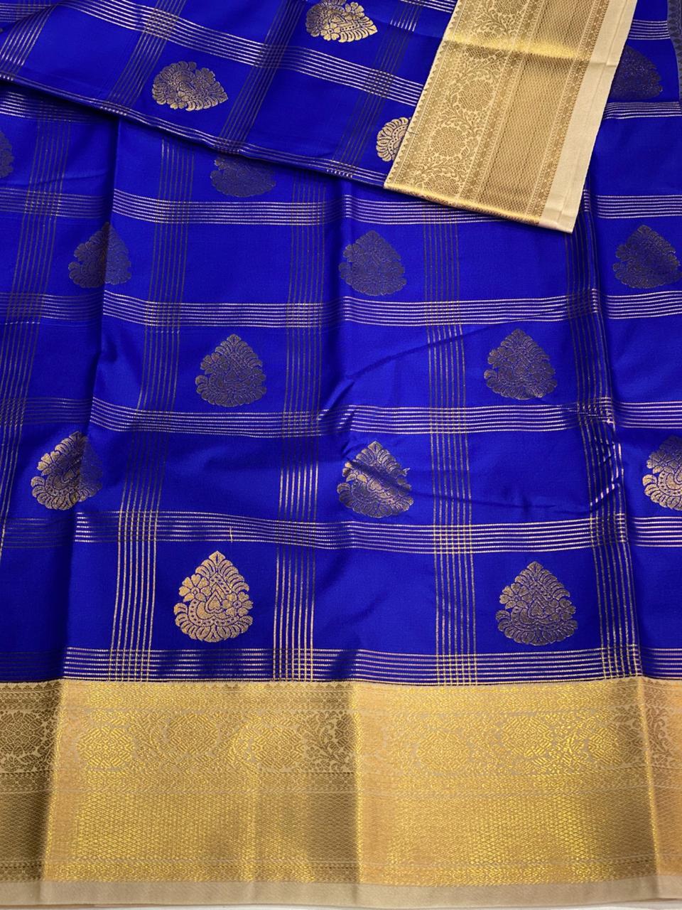 Royal blue and sandal silk saree- PSSR152