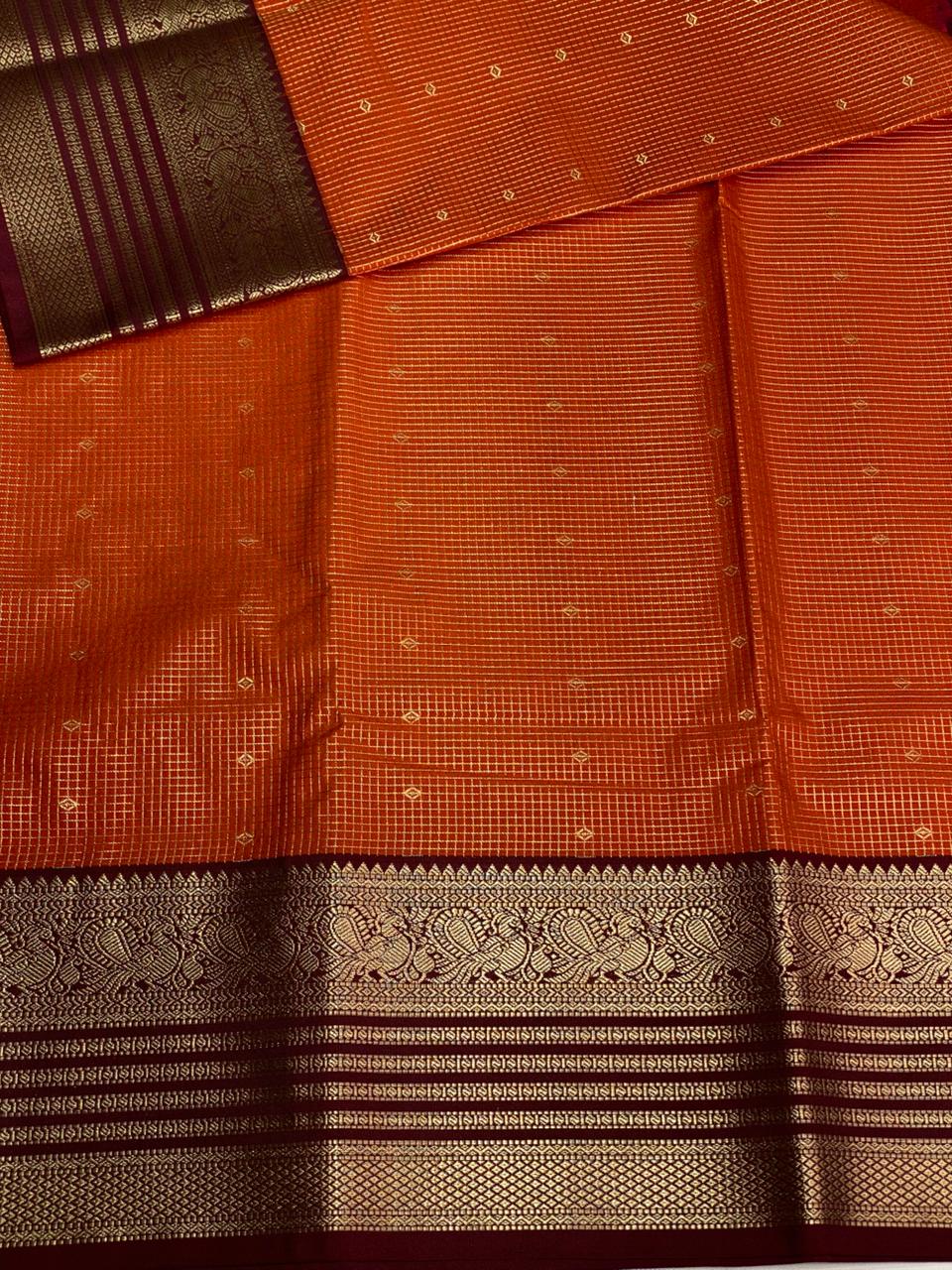 Rust Orange and brown silk saree- PSSR154