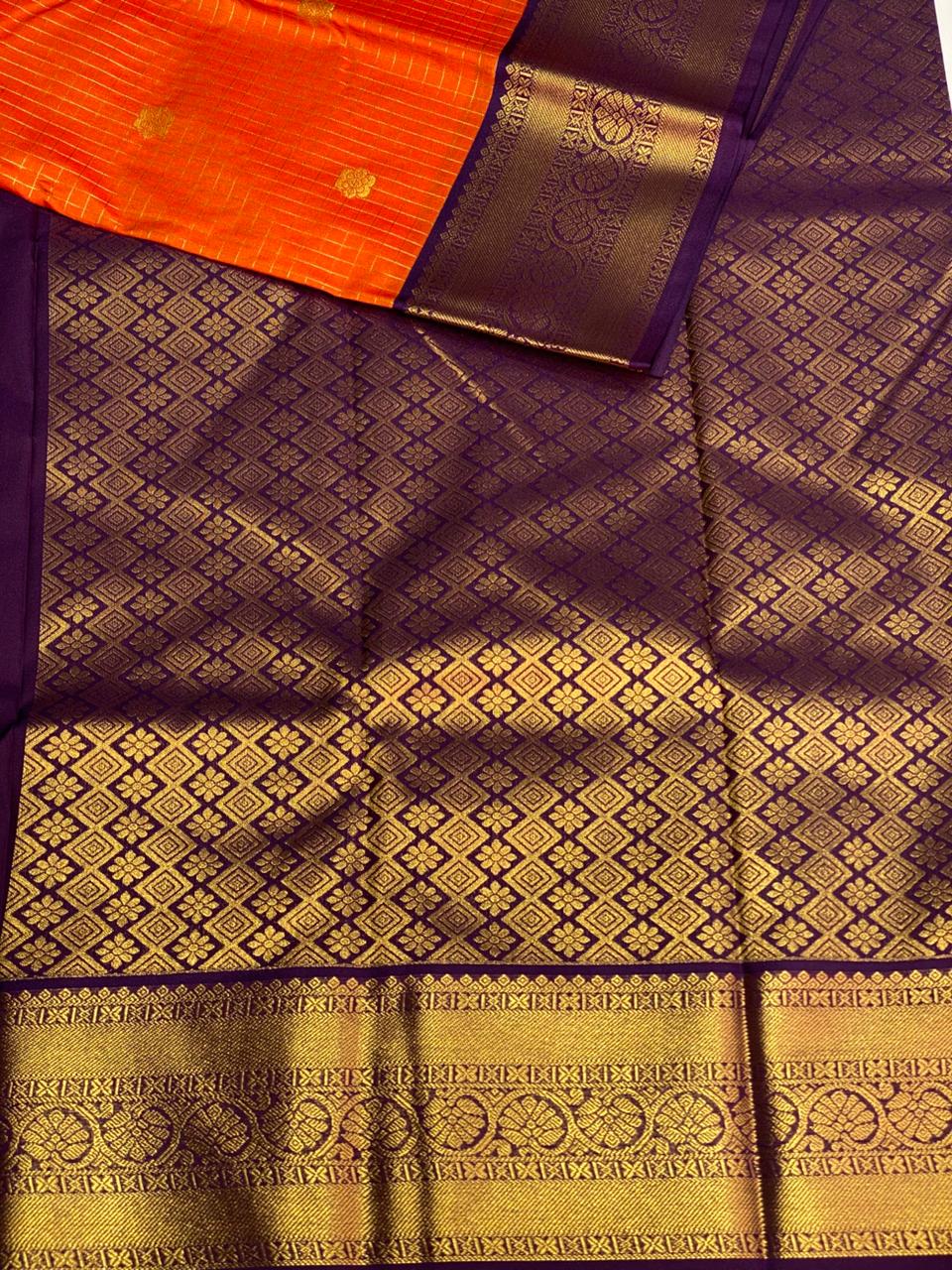 Rust Orange and violet silk saree- PSSR155