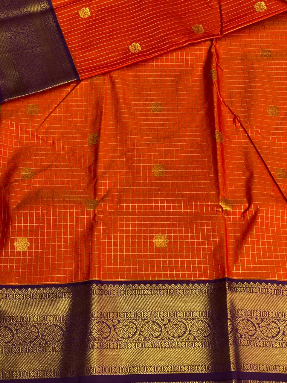 Rust Orange and violet silk saree- PSSR155