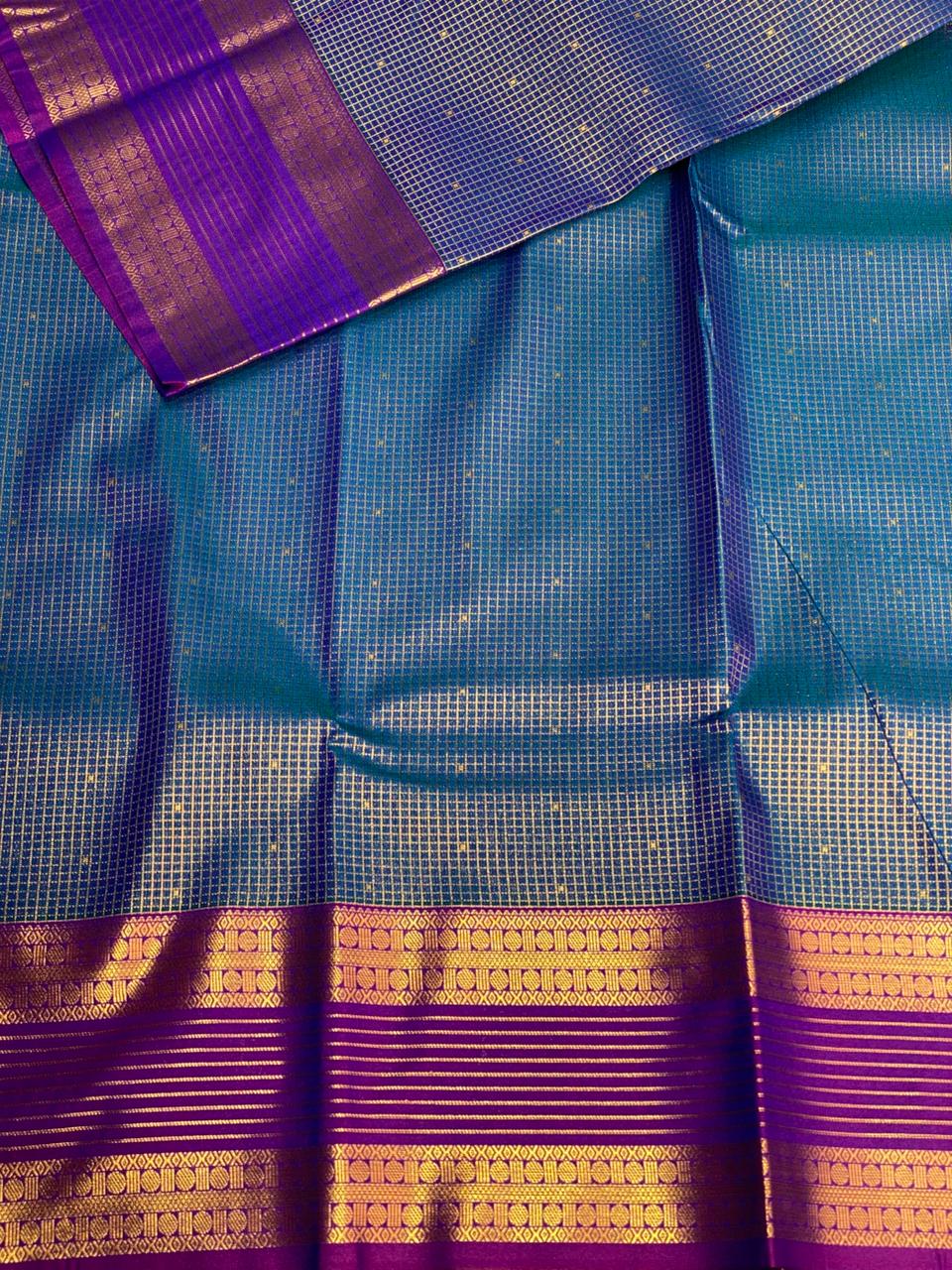 Peacock Blue and magenta silk saree- PSSR159