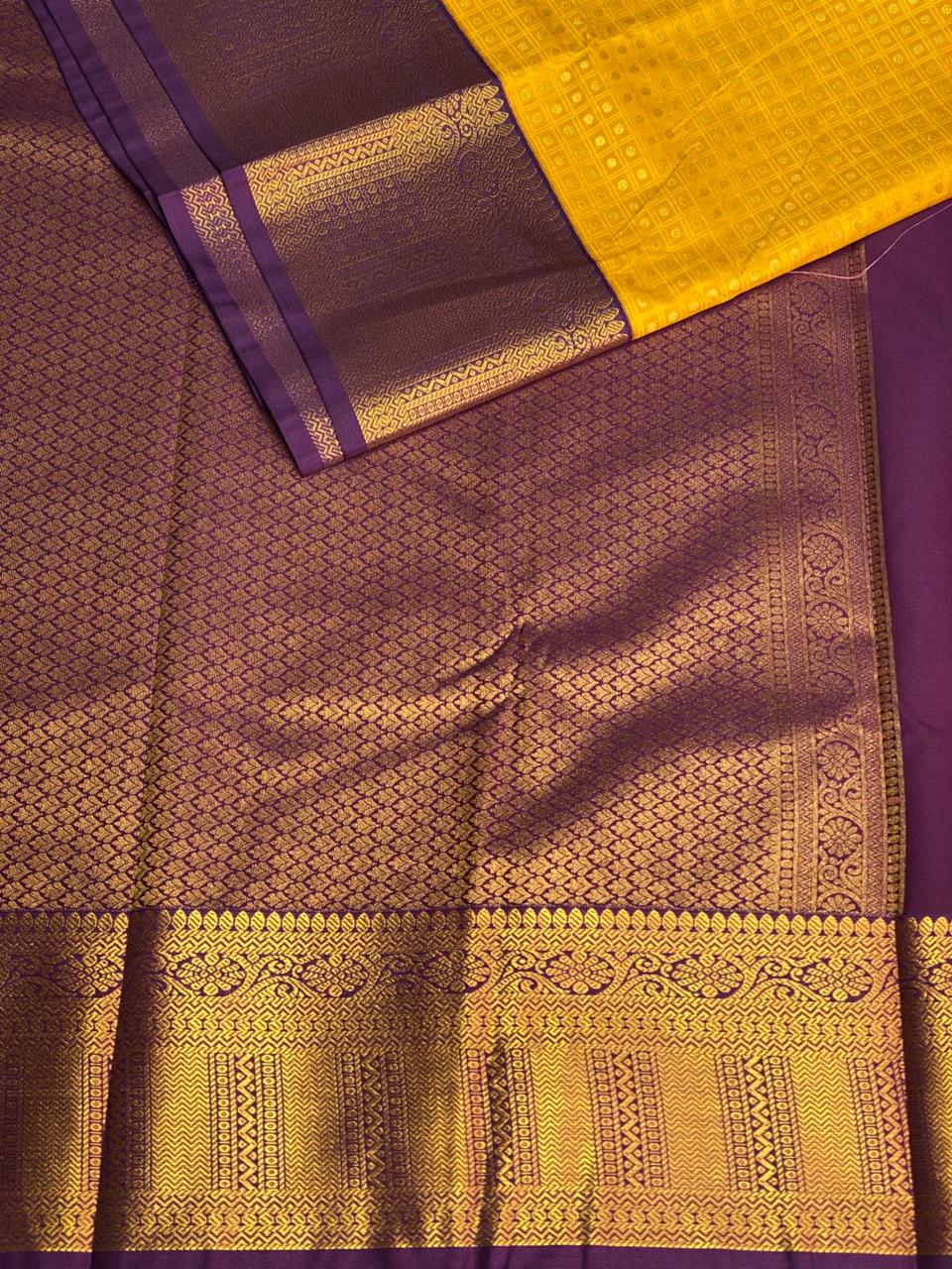 Yellow and Violet silk saree- PSSR160