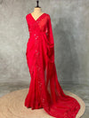Red pure organza designer saree - PSD06