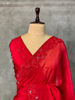 Red pure organza designer saree - PSD06