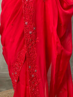 Red pure organza designer saree - PSD06