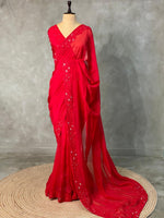 Red pure organza designer saree - PSD06