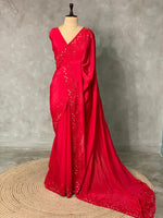 Red pure chiffon designer saree - PSD07