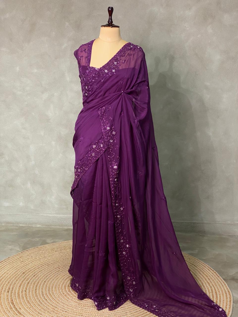 Wine Pure organza designer saree - PSD08