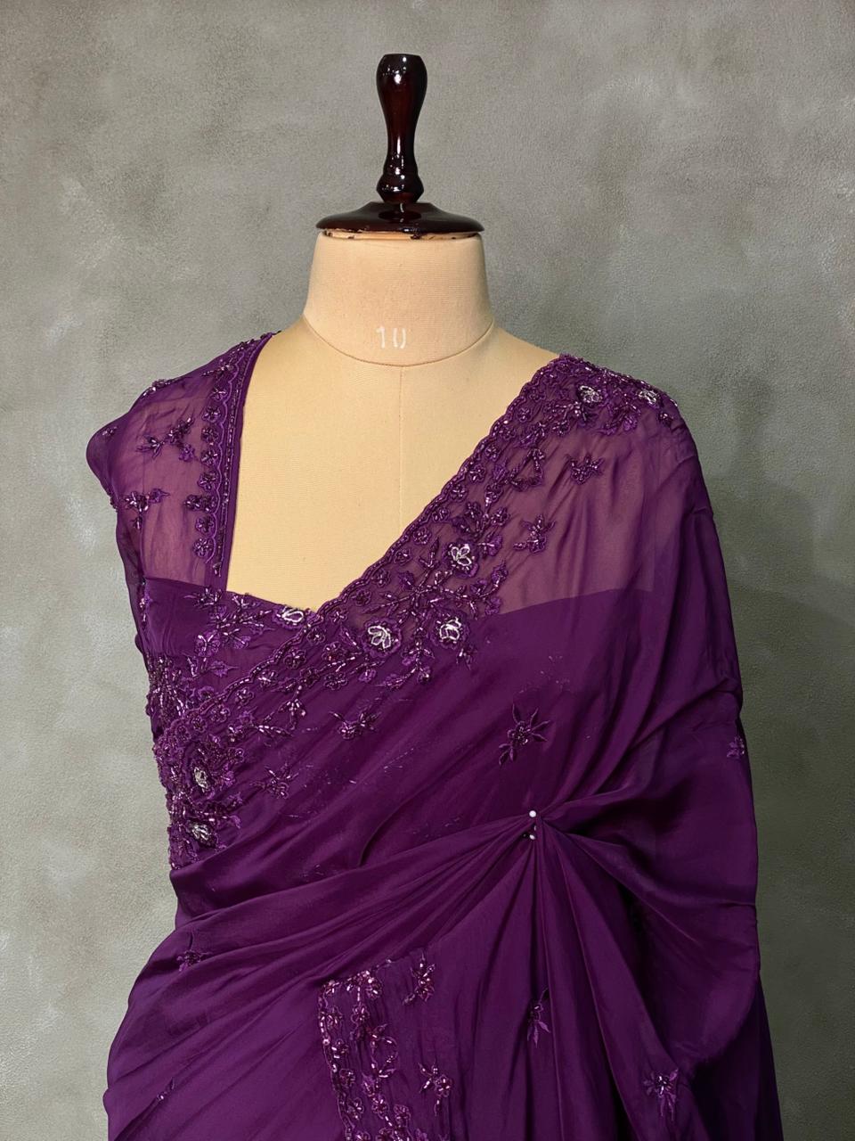 Wine Pure organza designer saree - PSD08