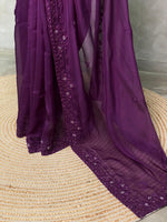 Wine Pure organza designer saree - PSD08