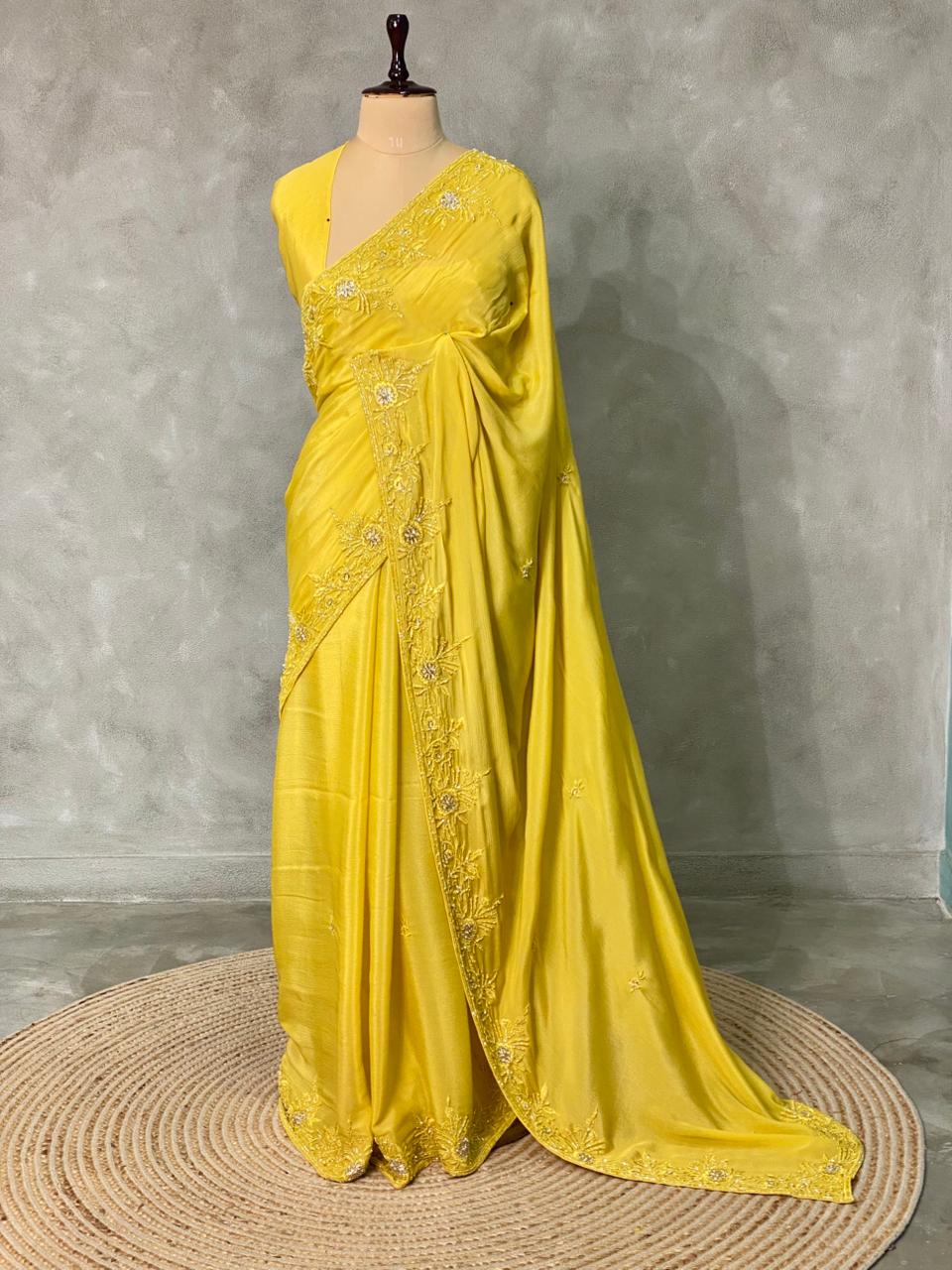 Yellow Pure chiffon designer saree - PSD09