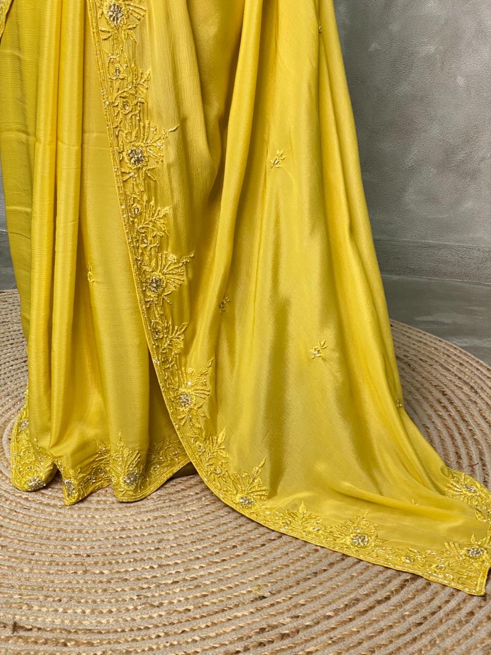 Yellow Pure chiffon designer saree - PSD09