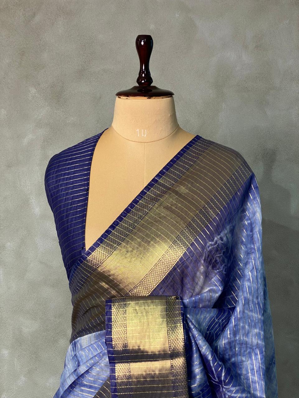 Blue tie dye Banarasi silk saree- MPS8B