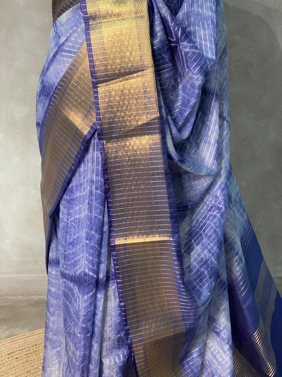 Blue tie dye Banarasi silk saree- MPS8B